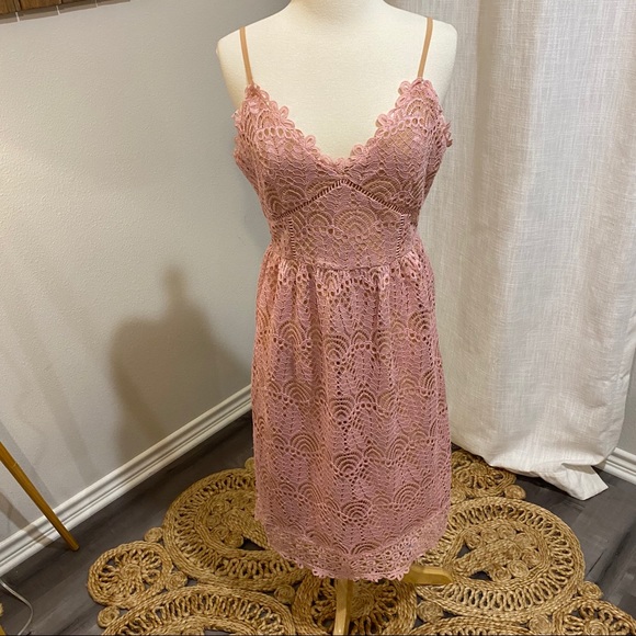 Anthropologie Current Air Pink Lace Midi Dress - Picture 2 of 11